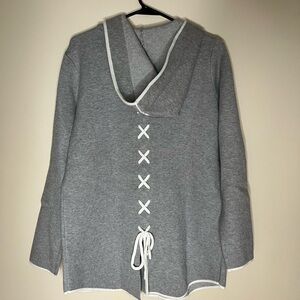 NWT! Coco Y Club Grey Hooded Knit Jacket / Bow Detail (S)